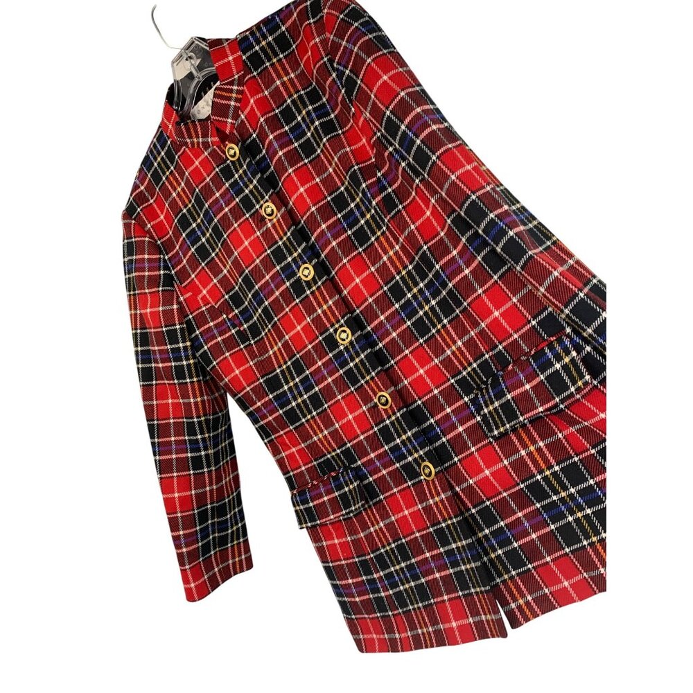 Vintage 90s Doncaster Red Plaid Wool Blazer Jacket Size 8 Button Lined RFF10659